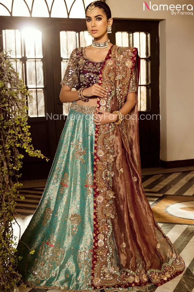 Heavily Worked Blue and Purple Lehenga Attire #BN814