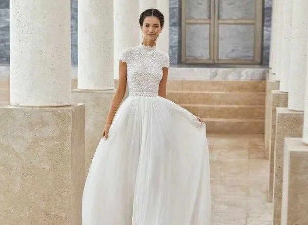 High Neck Lace Beach Wedding Dresses