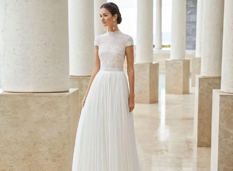 High Neck Lace Beach Wedding Dresses