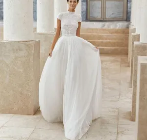 High Neck Lace Beach Wedding Dresses
