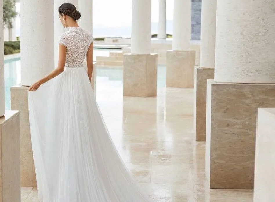 High Neck Lace Beach Wedding Dresses