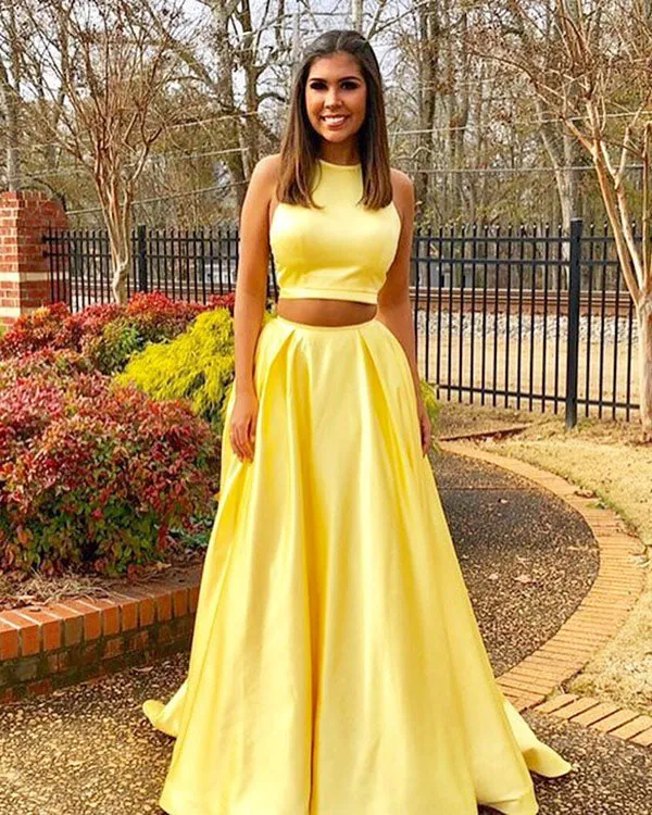 Hot Pink Two Piece Prom Dresses 2018 Fashion Elastic Satin Long Prom Party Gowns Long