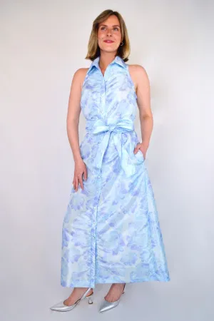 Huntington in Blue Peony Taffeta- Sleeveless or With Sleeves