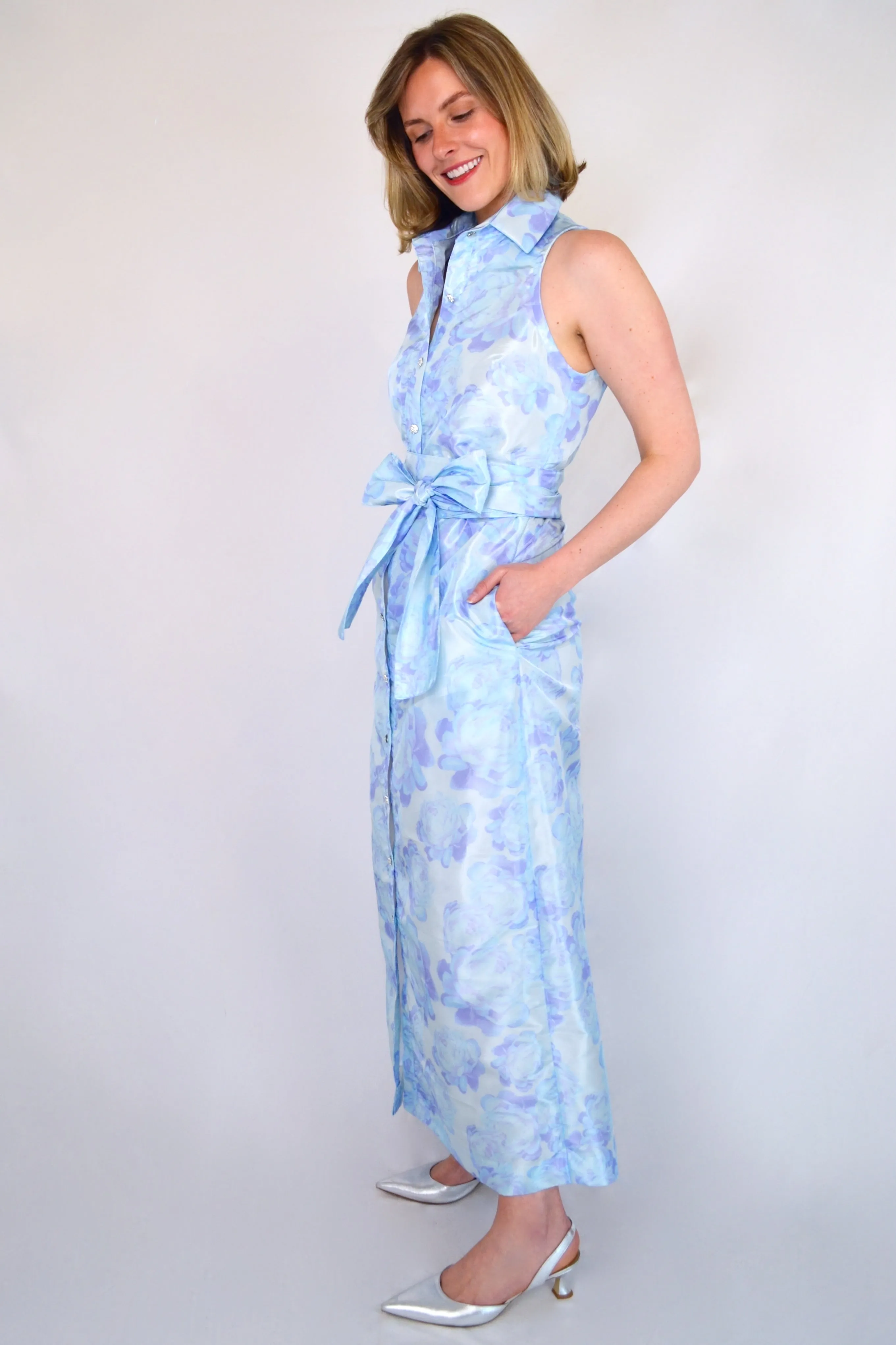 Huntington in Blue Peony Taffeta- Sleeveless or With Sleeves