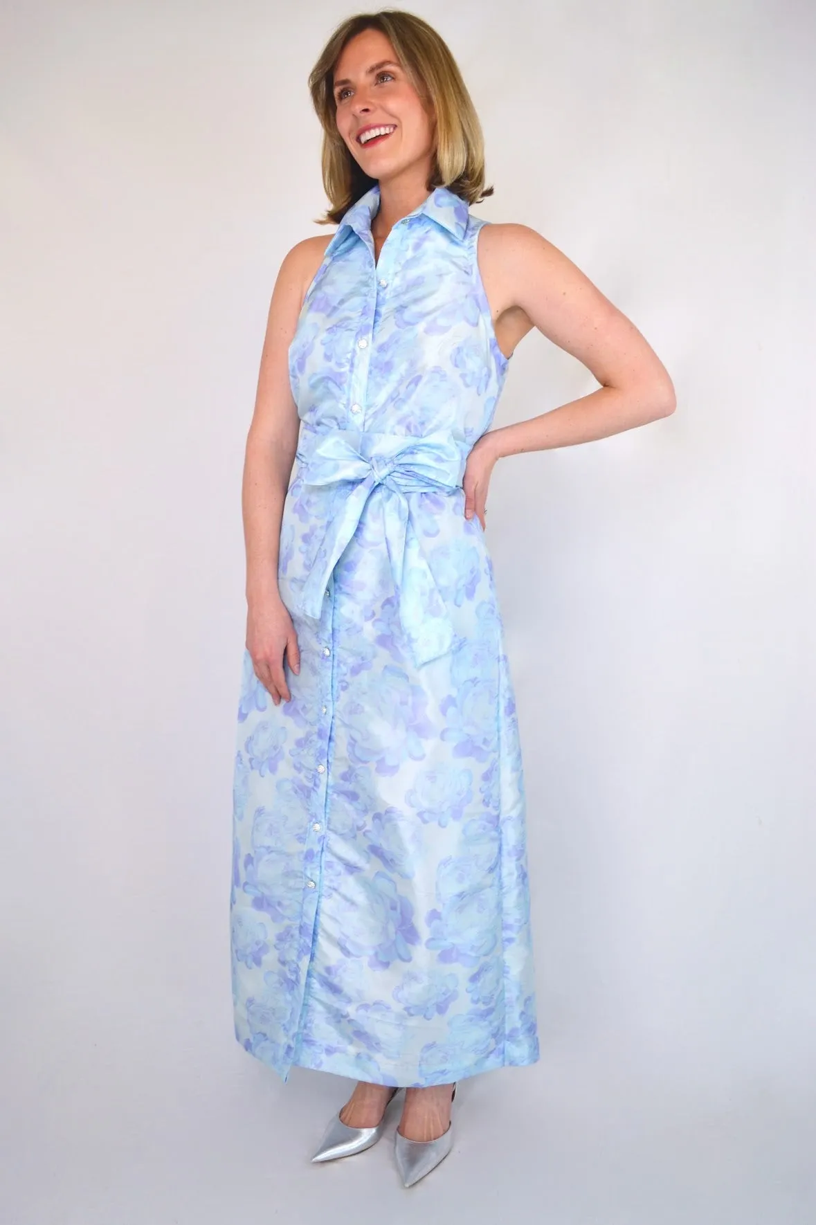 Huntington in Blue Peony Taffeta- Sleeveless or With Sleeves