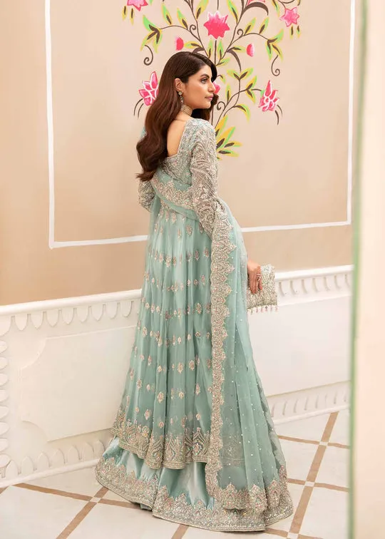 Ice Blue Heavily Embellished Pakistani Wedding Dress Heavy Flare Pishwas