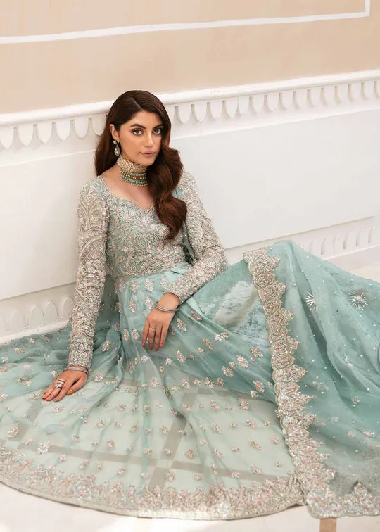 Ice Blue Heavily Embellished Pakistani Wedding Dress Heavy Flare Pishwas