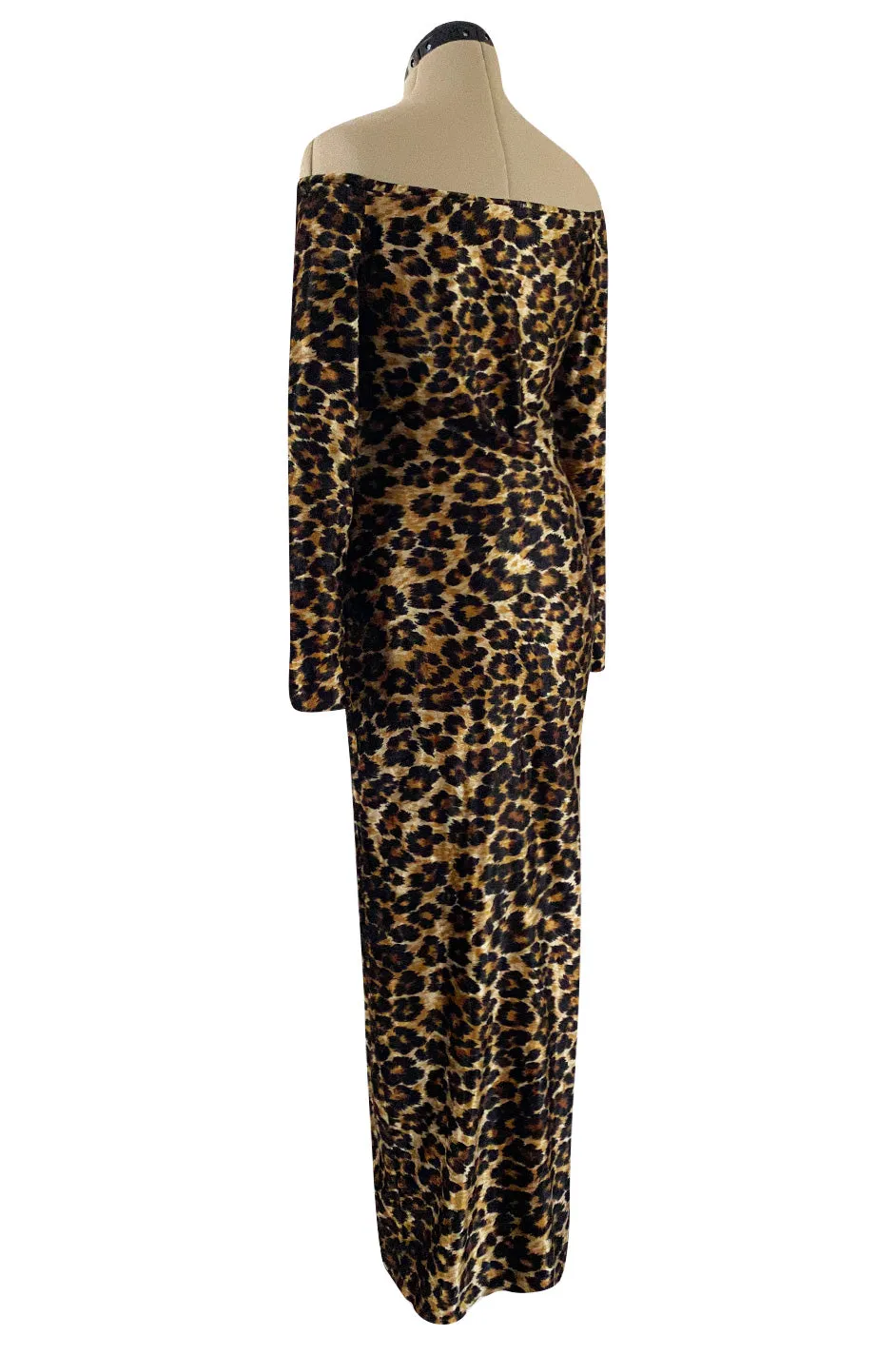 Iconic Fall 1989 Patrick Kelly Off Shoulder Leopard Stretch Velvet Dress