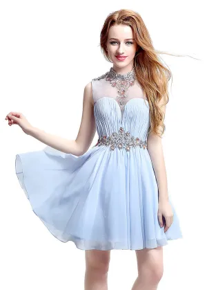 Illusion High Collar Homecoming Dress