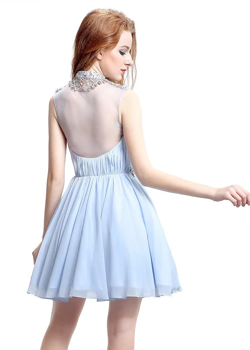 Illusion High Collar Homecoming Dress
