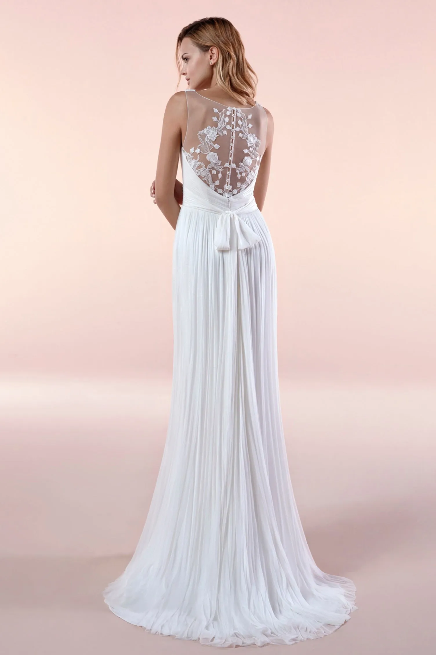 Illusion Sleeveless Deep V-neck Chiffon Gown With Sash And Pleats - 715657