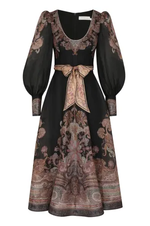 Illustration Structured Dress | Black Paisley