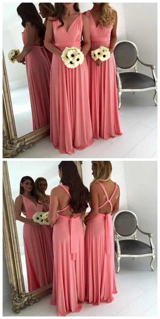 Jersey Convertible Open Back Sexy Long Bridesmaid dresses, BG51382
