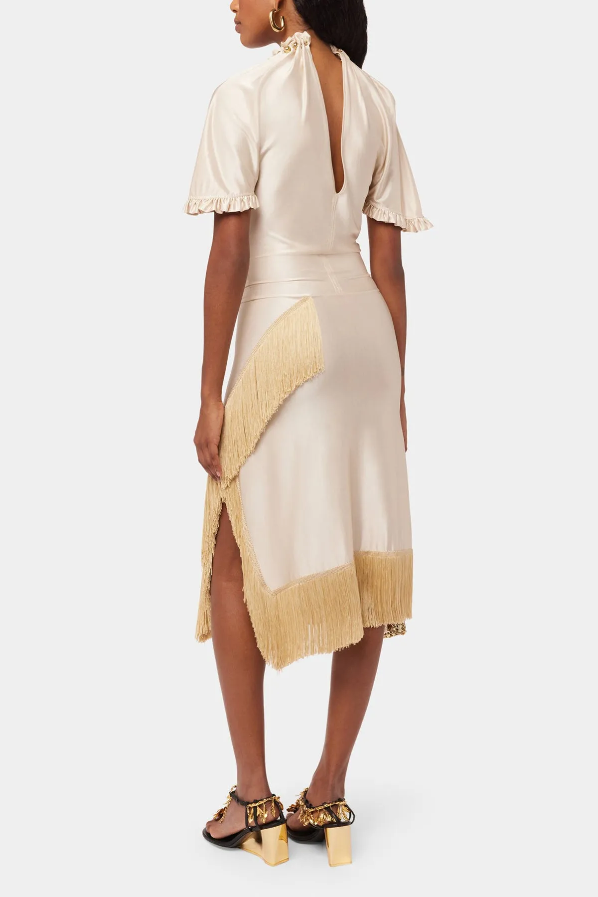 Jersey Cream Dress with Beads in Nude