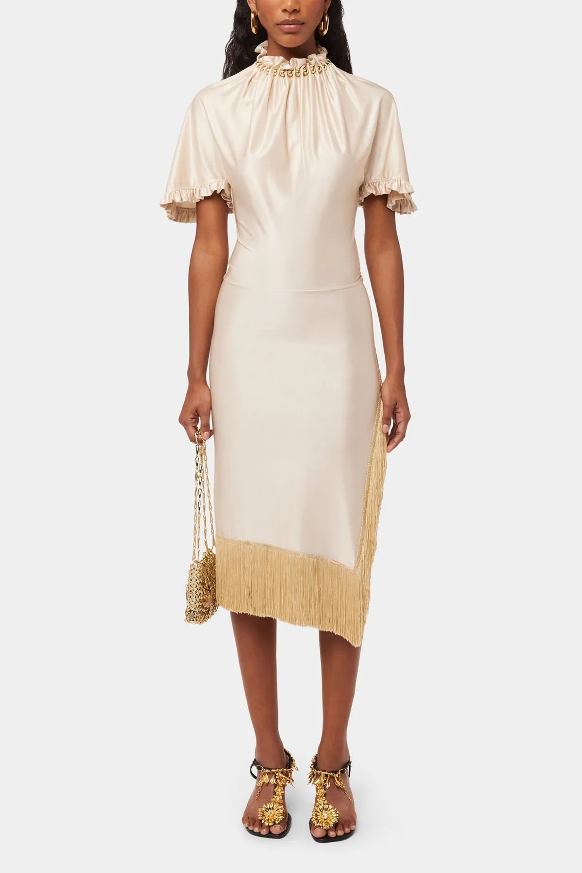Jersey Cream Dress with Beads in Nude