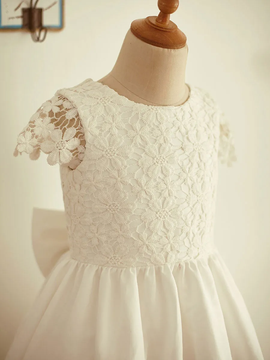 Jewel Neck Short Sleeves Bows Formal Kids Party Dresses