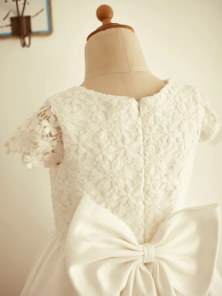 Jewel Neck Short Sleeves Bows Formal Kids Party Dresses