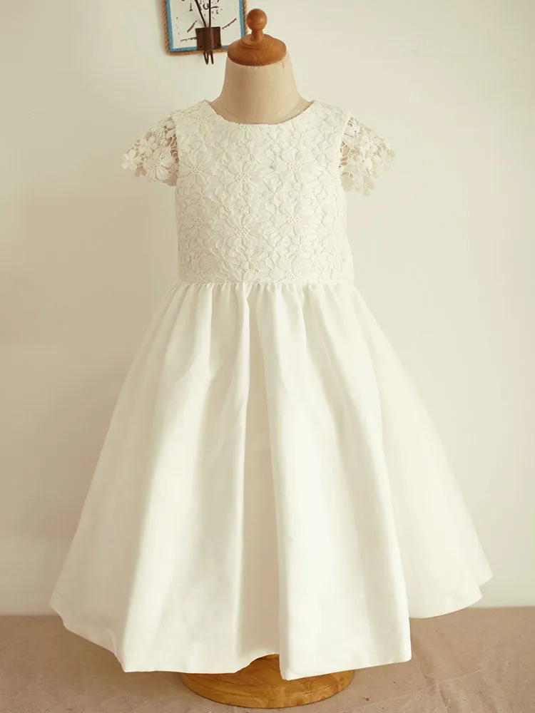 Jewel Neck Short Sleeves Bows Formal Kids Party Dresses