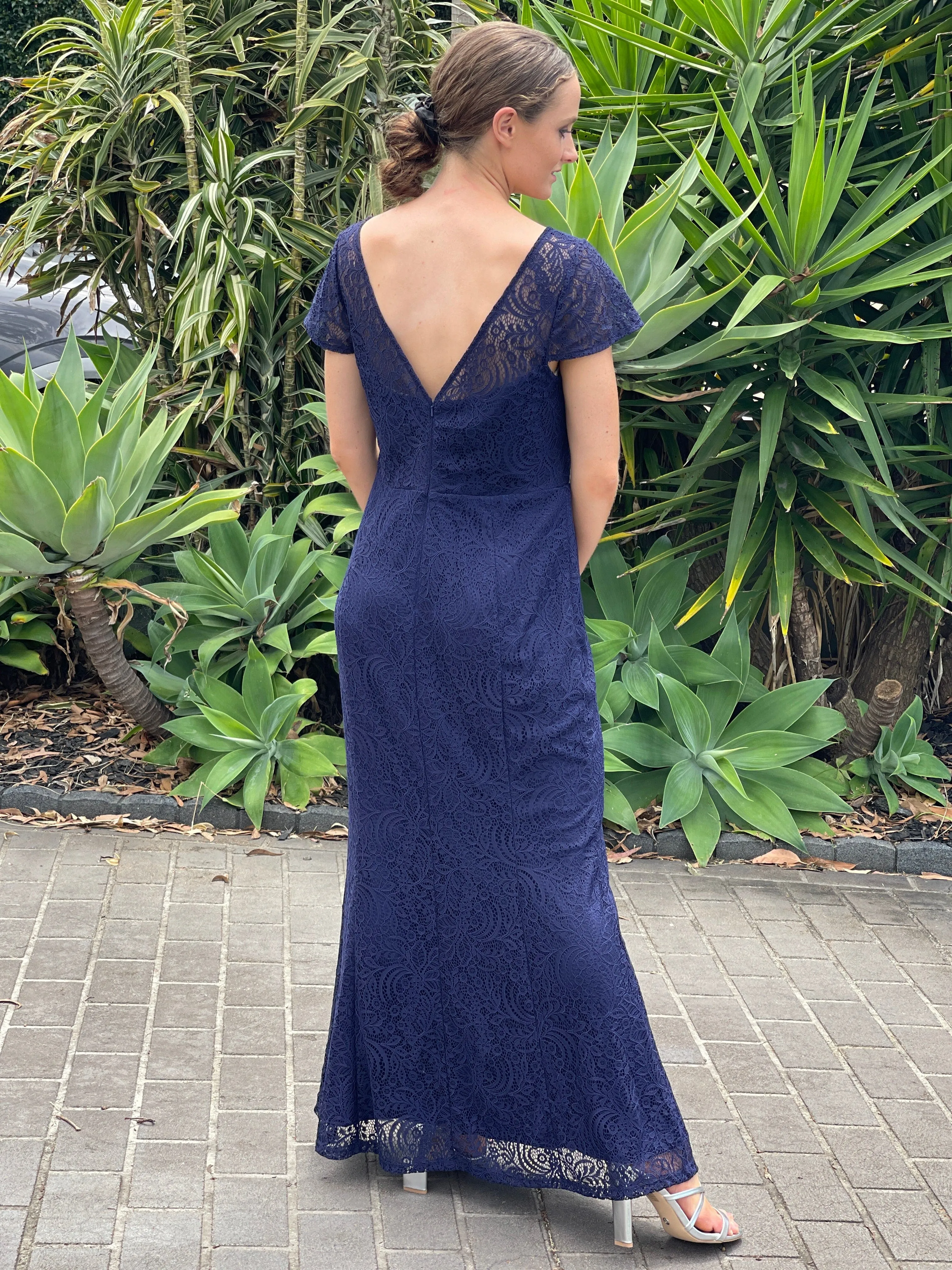 Kiel Navy Stretch Lace Gown