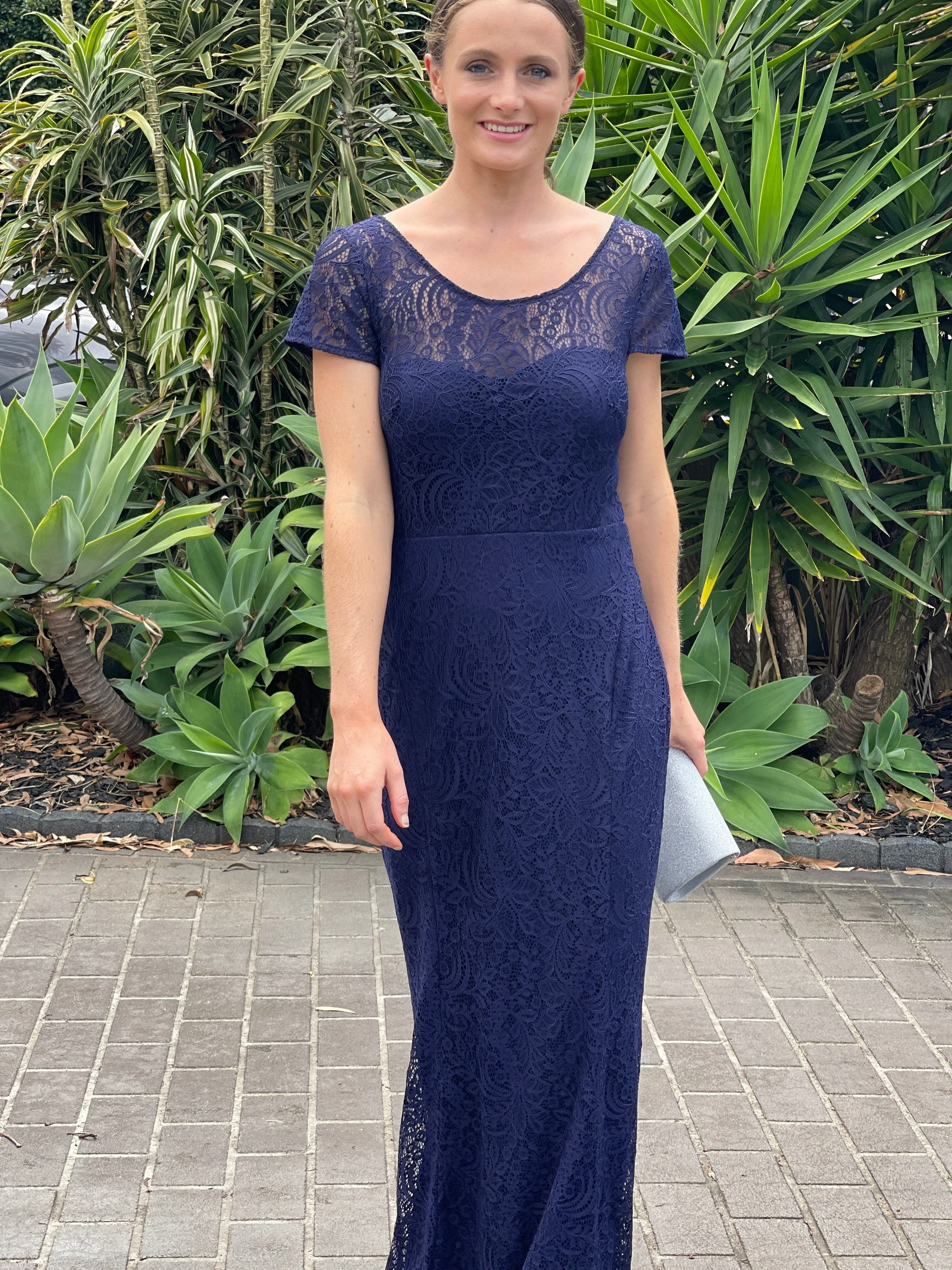 Kiel Navy Stretch Lace Gown