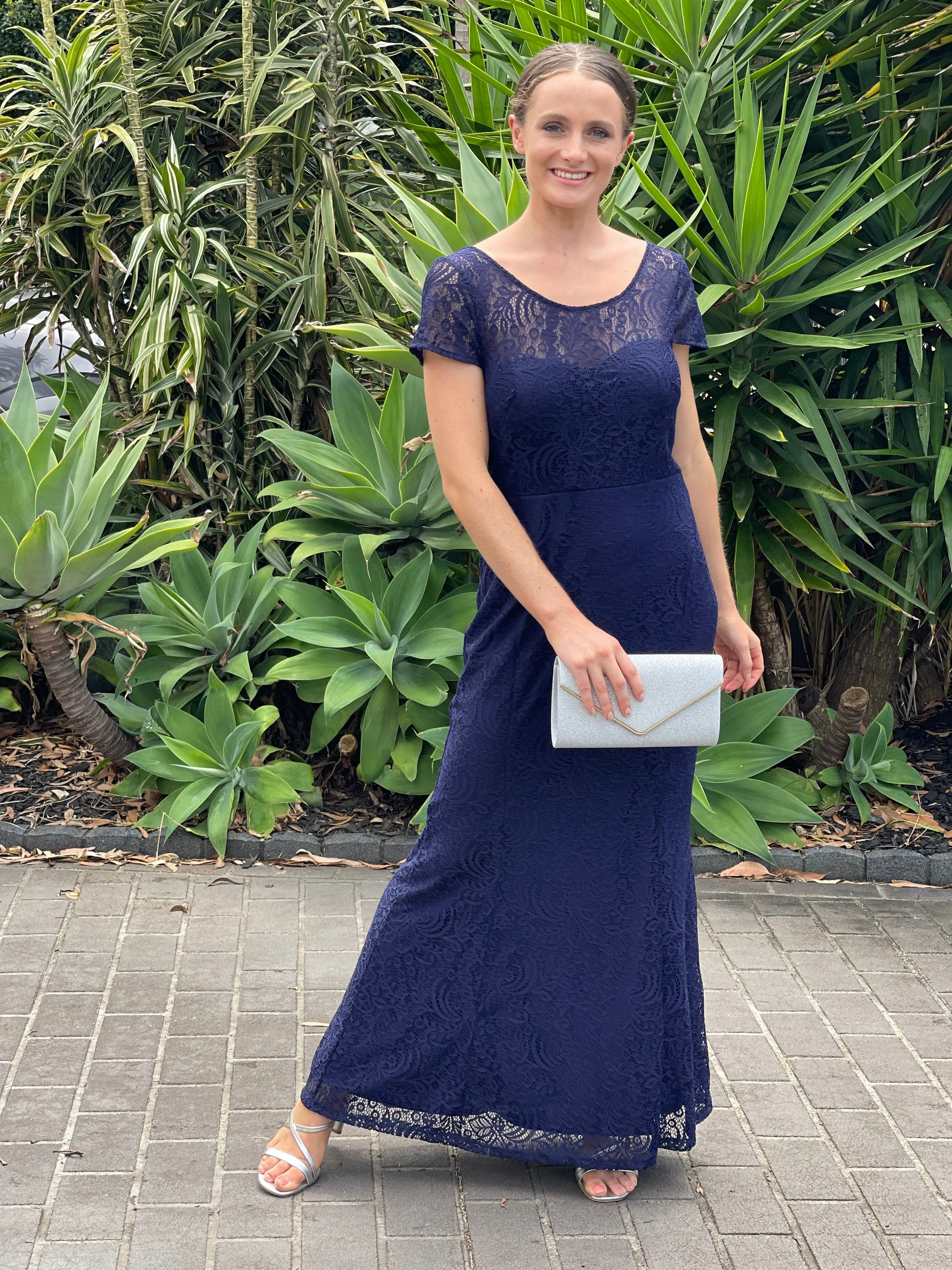 Kiel Navy Stretch Lace Gown