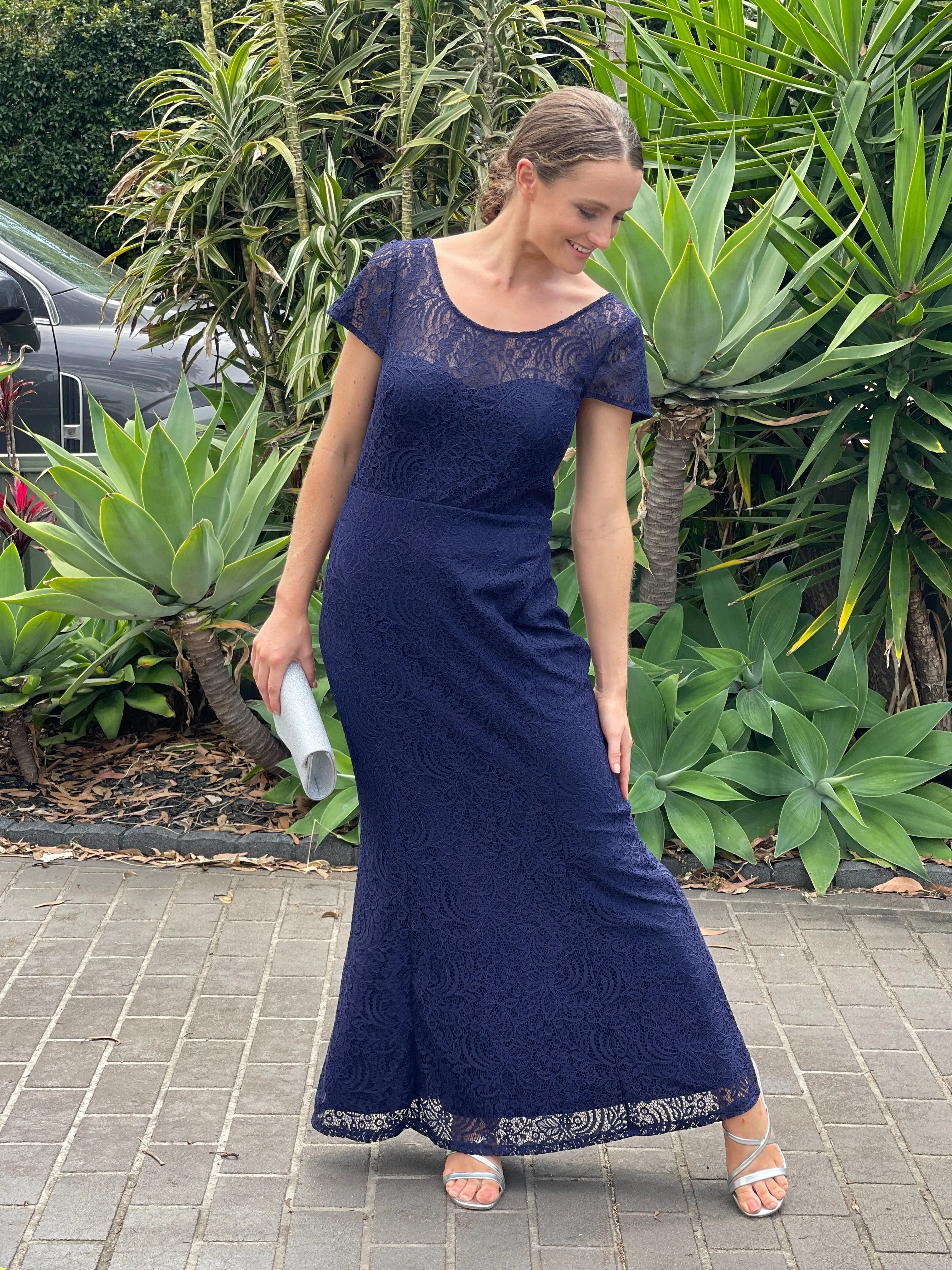 Kiel Navy Stretch Lace Gown