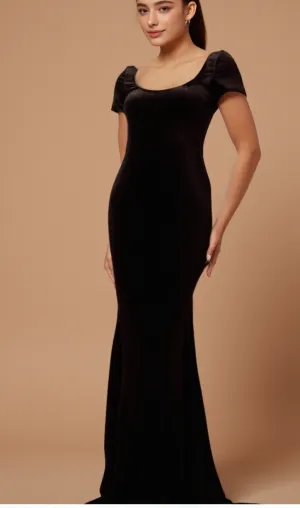 Kristin black faux-pearl embellished velvet maxi dress