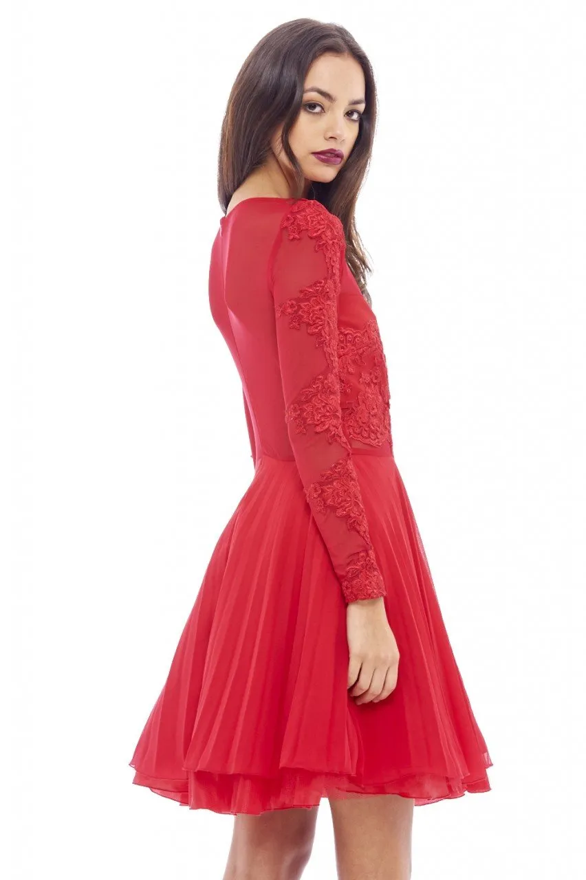Lace Detail Pleated Skater Dress