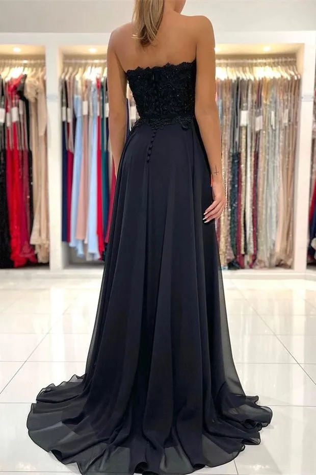 Lace Long Front Split Prom Dress Off-the-shoulder Evening Gown