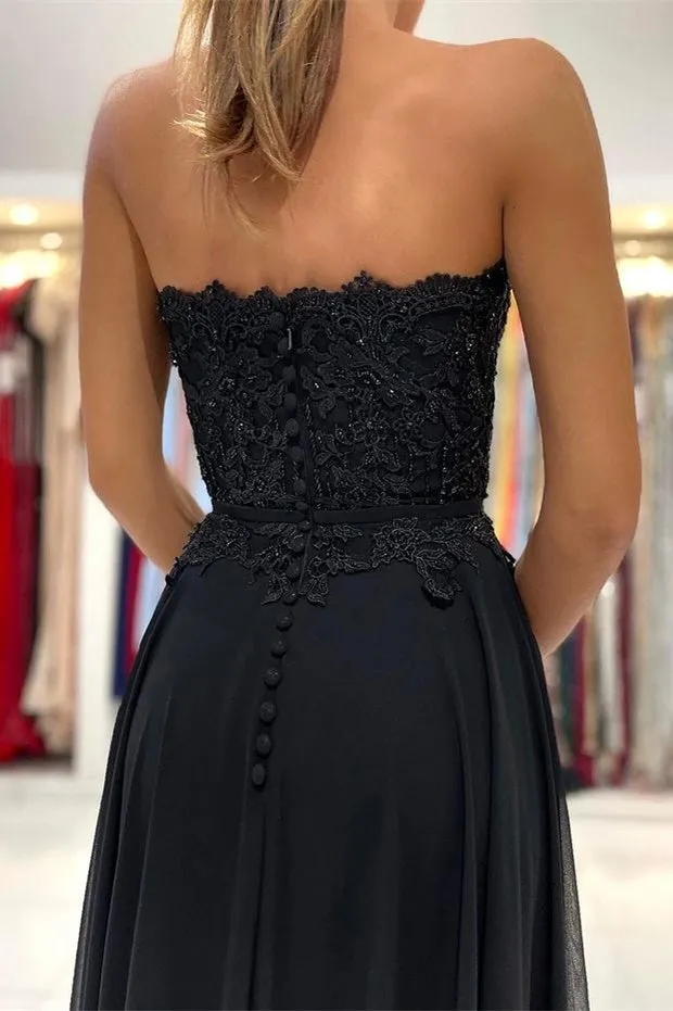 Lace Long Front Split Prom Dress Off-the-shoulder Evening Gown
