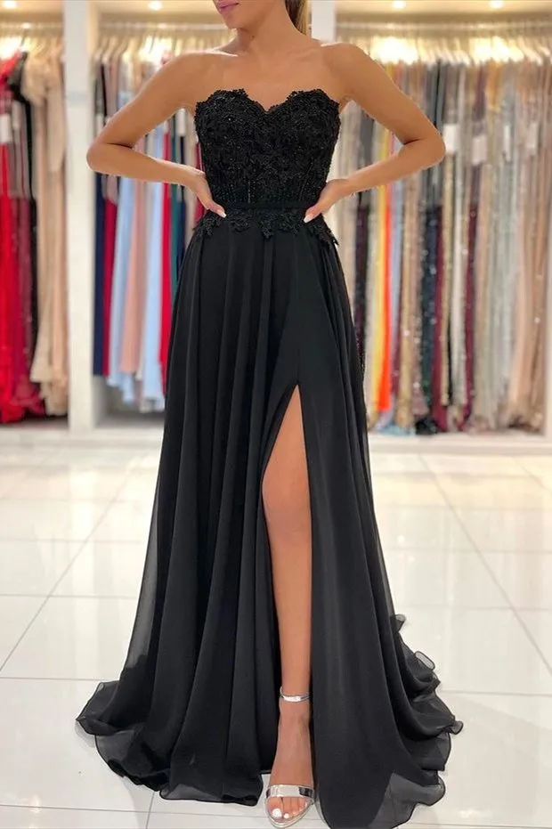 Lace Long Front Split Prom Dress Off-the-shoulder Evening Gown