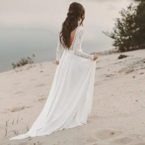 Lace Long Sleeve Boho Pre Wedding Shoot Dress Beach A Line Backless Customized Bridesmaid Gowns Factory  New Spring
