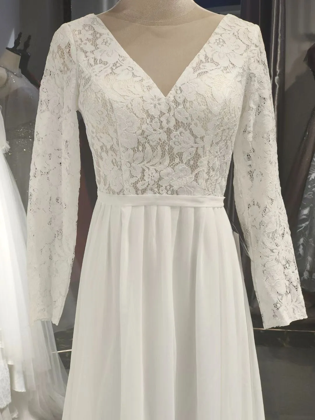 Lace Long Sleeve Boho Pre Wedding Shoot Dress Beach A Line Backless Customized Bridesmaid Gowns Factory  New Spring