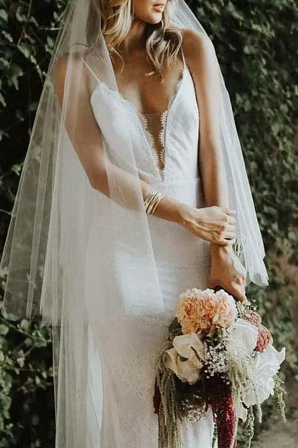 Lace Mermaid Spaghetti Straps Backless Wedding Dresses, Bridal Gown, MW692