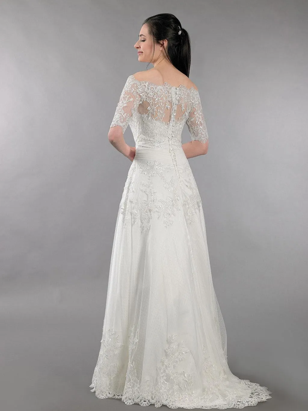Lace Wedding Dress With Off Shoulder Bolero Alencon Lace-ET_711583