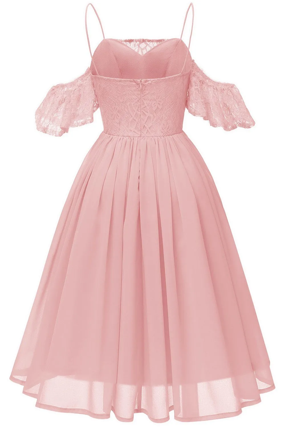 Lace&Chiffon Short Bridesmaid Dress Off-the-shoulder