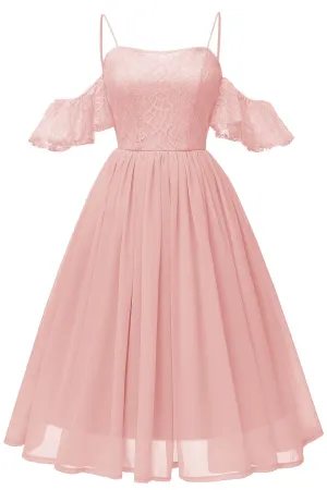 Lace&Chiffon Short Bridesmaid Dress Off-the-shoulder