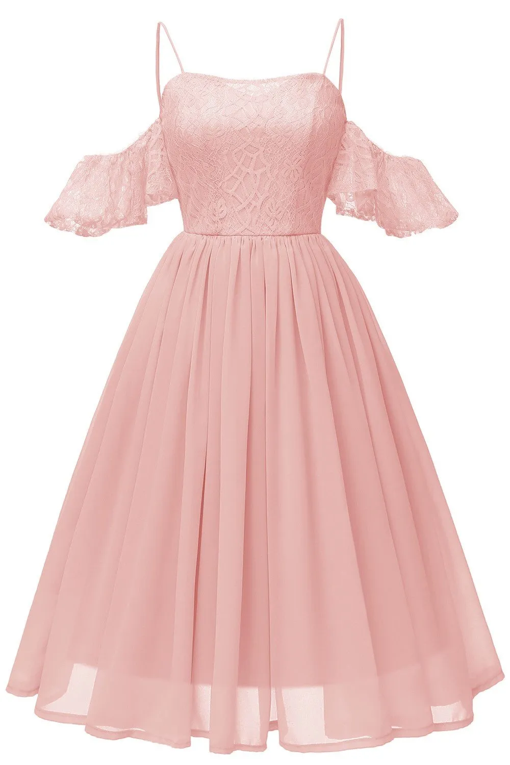 Lace&Chiffon Short Bridesmaid Dress Off-the-shoulder