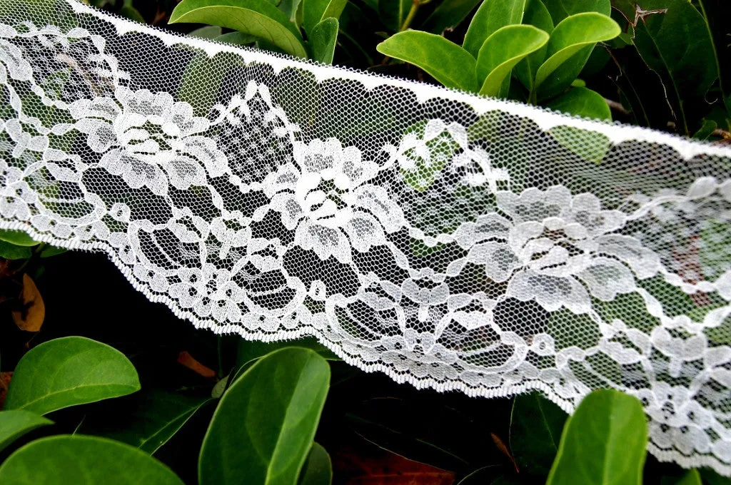Lacy Mesh Off White Scalloped Floral Lace 3¾" wide