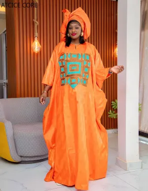 Ladies African Dresses Plus Size African Dresses For Women Bazin Riche Free Style Grand BouBou Embroidery Long Dress Plus Scarf
