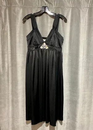 Lanvin 2007 Silk V Neck Midi Dress with Crystal Center Decor