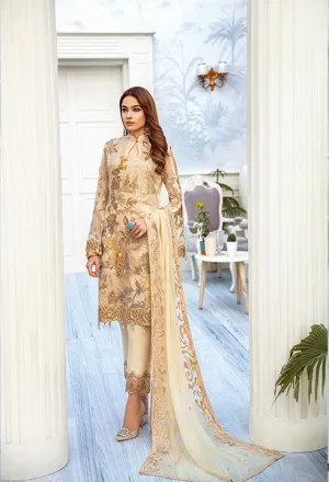 Latest embroidered chiffon outfit 2020 online in elegant skin color # P2518