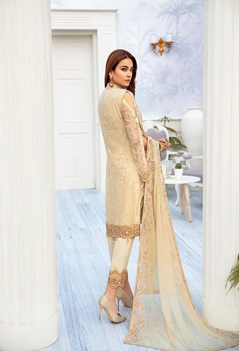Latest embroidered chiffon outfit 2020 online in elegant skin color # P2518