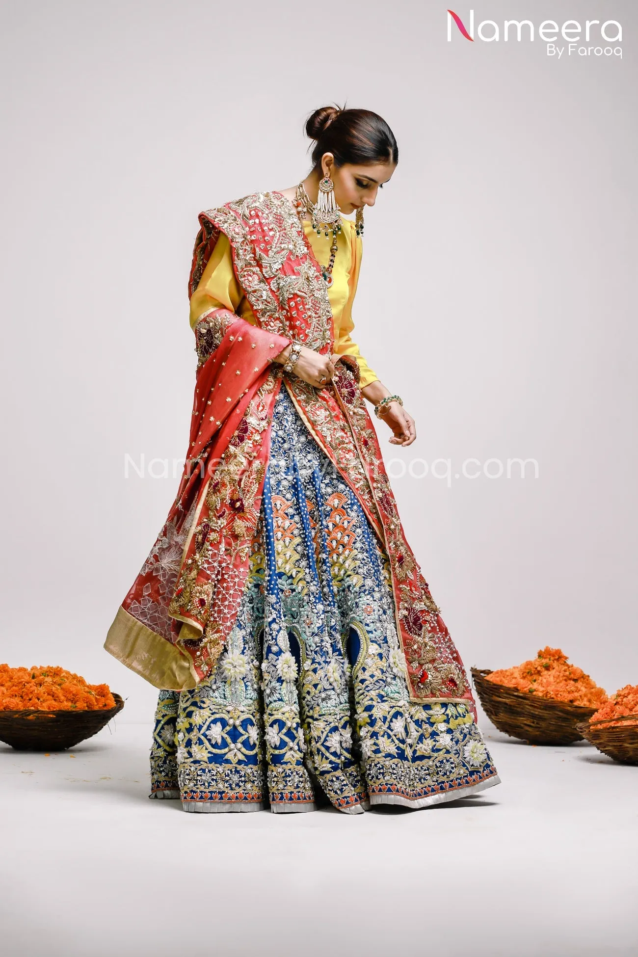 Latest Pakistani Mehndi Lehenga for Bridal 2021 #BS23