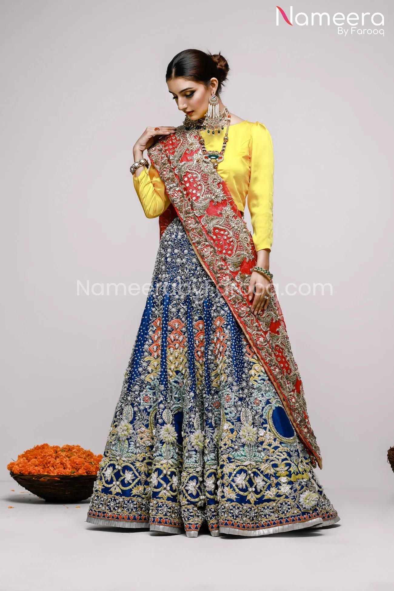 Latest Pakistani Mehndi Lehenga for Bridal 2021 #BS23