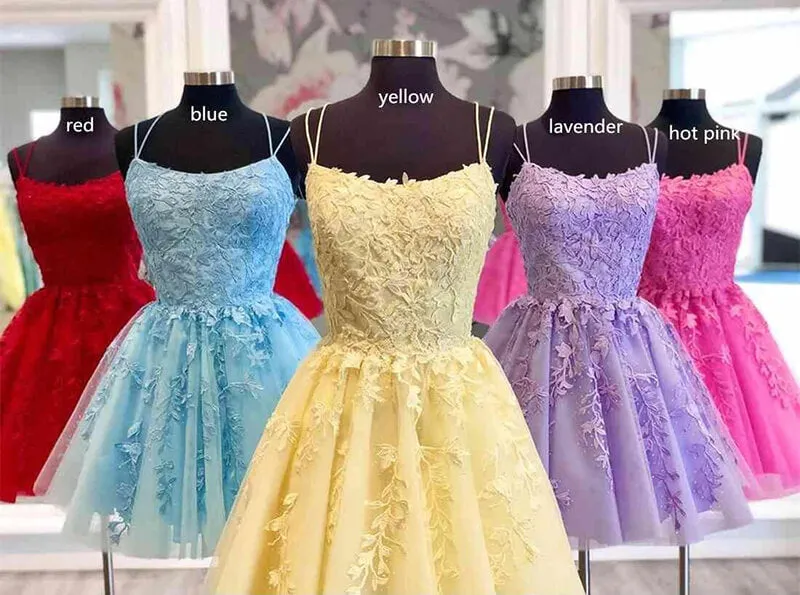Lavender A-line Tulle Lace Appliques Homecoming Dresses, Short Prom Dress, MH564