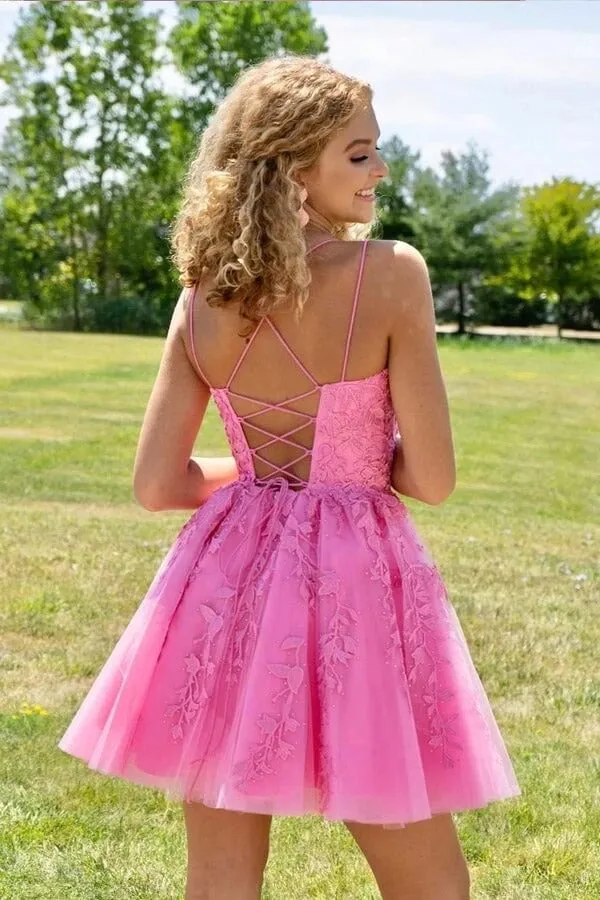 Lavender A-line Tulle Lace Appliques Homecoming Dresses, Short Prom Dress, MH564