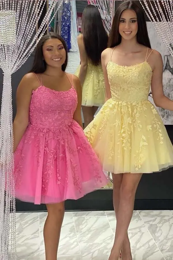 Lavender A-line Tulle Lace Appliques Homecoming Dresses, Short Prom Dress, MH564