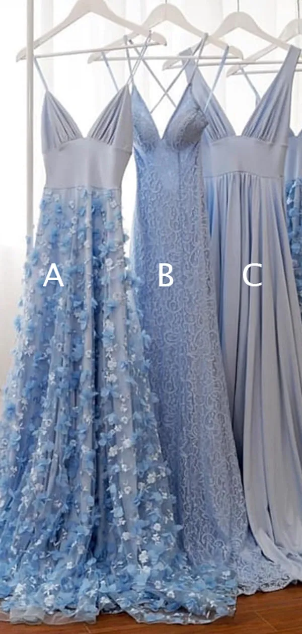 Lavender Jersey Mismatched 3D Lace A-line Prom Dresses,PD00317