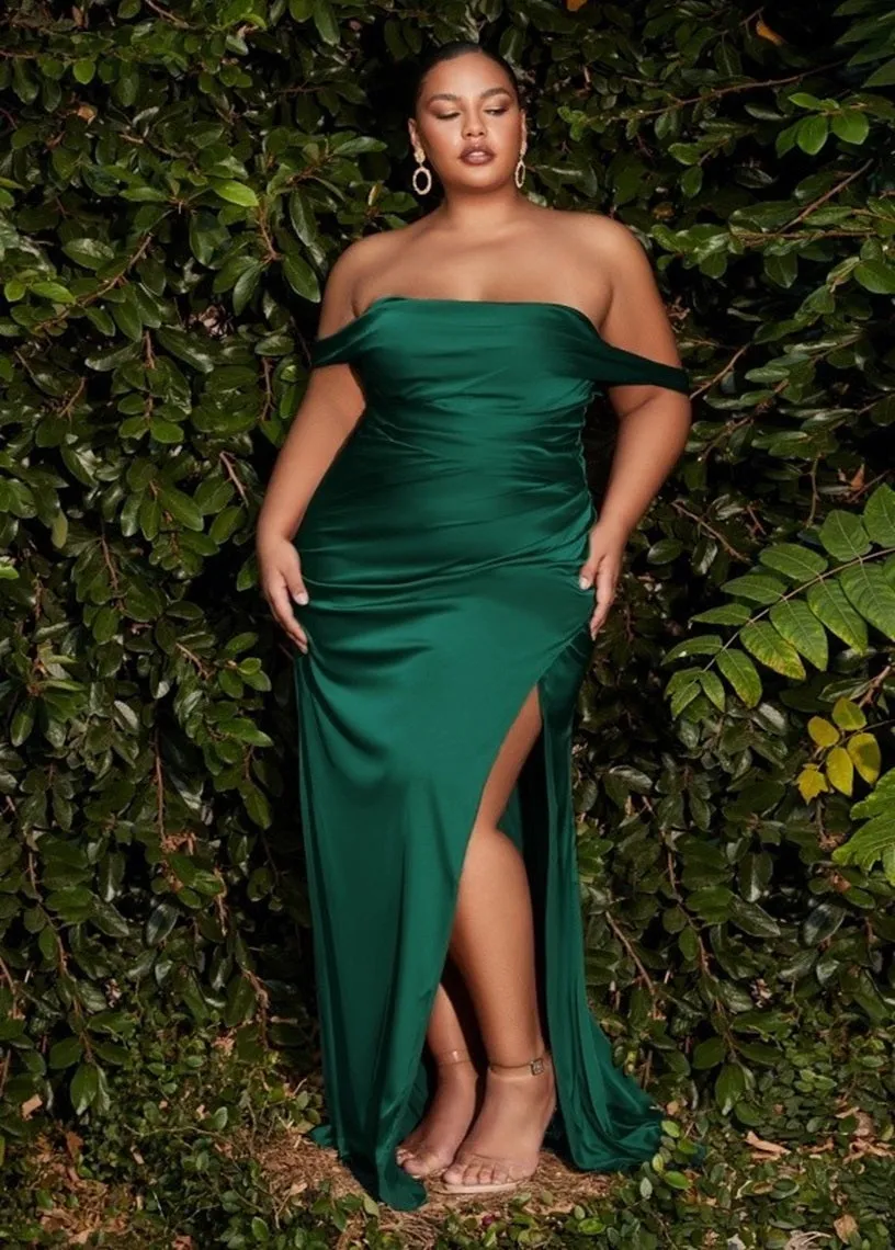 Leeza Satin Off Shoulder Maxi Dress Curve Mahogany